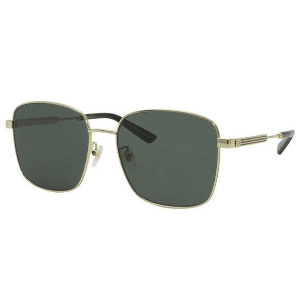 GUCCI GG0852SK-001 Unisex Square Designer Sunglasses Shiny Gold Black/Green 58mm